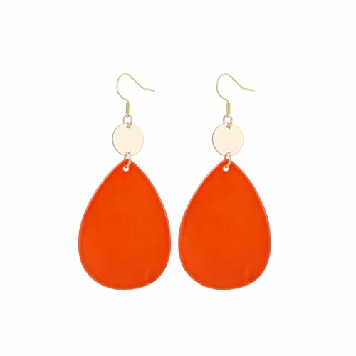 Elisheva Bohemian Lightweight Mother of Pearl Shell Drop Dangle Earrings for Women, Boho Chic Hippie Waterdrop Statement Jewelry Gift - color: orange