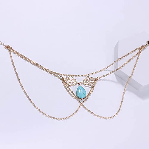 Multilayer Turquoise Arm Chain Boho Upper Arm Bracelet Vintage Hollow Flower Armlet Gold Drop Tassel Armband Summer Beach Arm Bracelet Jewelry for Women
