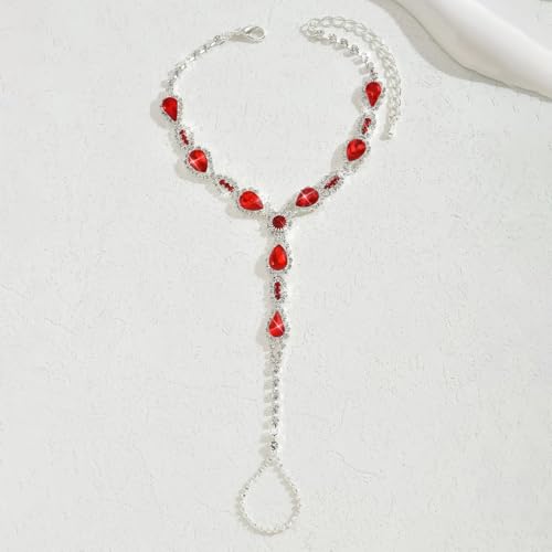 Kokoma Teardrop Barefoot Sandal Anklet for Women Cubic Zirconia Water Drop Foot Chain with Toe Ring Beach Wedding Anklet Foot Chain Jewelry - color: Red