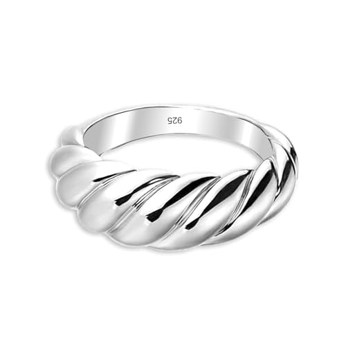 LeCalla 925 Sterling Silver Chunky Bold Signet Rings for Women and Men | Textured Twisted and Ribbed Statement Rings | Minimalist Texture Silver Ring Jewelry for Women & Men (Sizes 6-8 No.) - size: Ring Size-7No., style: Croissant Braided