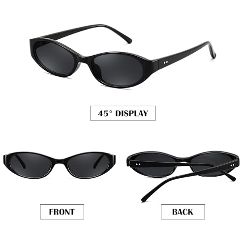 FEISEDY Retro Oval Womens Sunglasses, Trendy Cat Eye Skinny Chic Narrow Y2K 90s Small Sunnies B9177 - color: Black Frame - Black