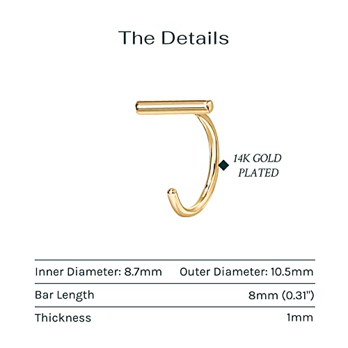 PAVOI 925 Sterling Silver Huggie Half Hoop Earrings | Hypoallergenic Minimalist Tiny Cartilage Earring - style: Bar