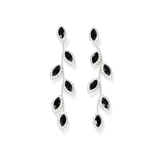 Catery Crystal Wedding Earrings Rhinestones Dangling Earrings Leaf Bridal Ear Jewelry for Brides and Women - color: Black