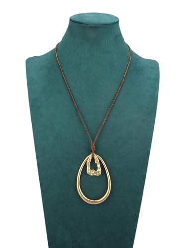 JAOYU Bohemian Necklaces for Women Leather Necklace Wood Pendant Choker Long Brown Necklace Chunky Circle Boho Hippie Jewelry - style: Boho Jewelry Long Necklace