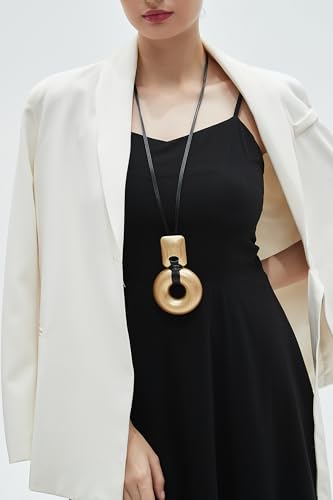 Boho Necklaces for Women Chunky Circle Necklace Layered Boho Circle Leather Choker Necklace Long Vintage Necklaces Bohemian Jewlery Gifts - style: Boho Statement Necklace
