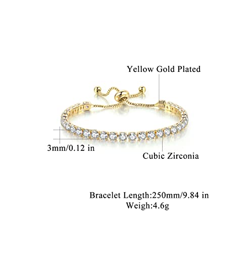 CiNily Adjustable Tennis Bracelets for Women Teen Girls Rainbow Cubic Zirconia Bracelet 14K White Gold Plated Hypoallergenic Slider Bracelet Jewelry Gift - color: Adjustable bracelet-Yellow Gold