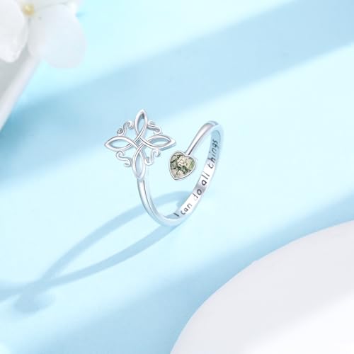 Witches Knot Ring 925 Sterling Silver Adjustable Black Onyx/Turquoise Gravel/Moss Agate/Turquoise/Moonstone Witch Ring Celtic Knot Amulet Wiccan Pagan Protection Jewelry Gifts for Women - style: Moss Agate