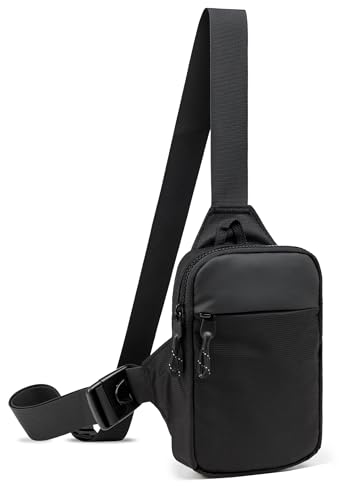 higouta Mini Sling Bag for Men Women, Small Crossbody Casual Utility Chest Phone Bag for Travel Workout - color: Black