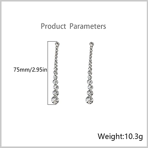Long CZ Statement Drop Dangle Earrings for Women 925 Sterling Silver Post Pin Fashion Fringe Round Crystal Dangling Stud Elegant Christmas Wedding Birthday Party Jewelry