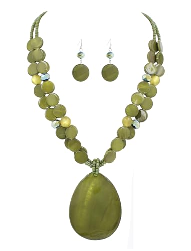 Big Teardrop Pendant Necklaces for Women Colorful Beaded Necklaces Statement Set for Holiday. - color: Olive Green