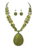 Big Teardrop Pendant Necklaces for Women Colorful Beaded Necklaces Statement Set for Holiday. - color: Olive Green