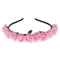 BOHO Floral Crown Rose Flower Headband Hair Wreath (Pink) - color: Pink