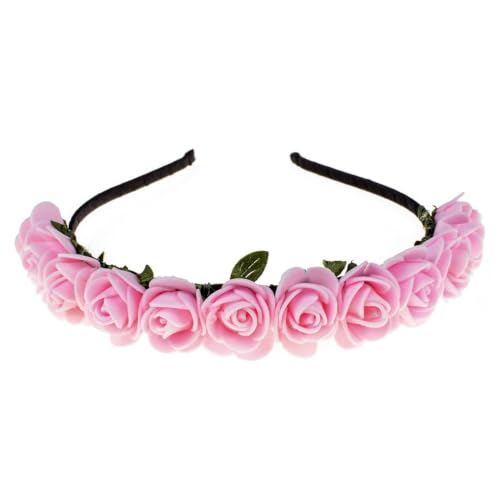 BOHO Floral Crown Rose Flower Headband Hair Wreath (Pink) - color: Pink