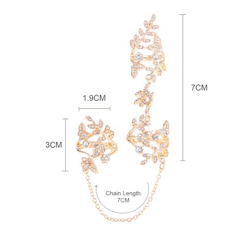 Yalice Charm Leaf Full Finger Ring Bracelets Dainty Knuckle Open Ring Harness Hand Chains Adjustable Statement Rings Jewelry for Women Gift - color: Gold-2