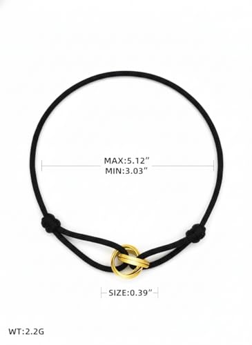 Red/Black/Pink String Bracelet for Protection and Good Luck, Adjustable Handmade Rope Bracelet with Gold/Silver Trinity Ring, Karma Friendship Bracelet for Women Men, Lucky Amulet Gift - color: Black-gold