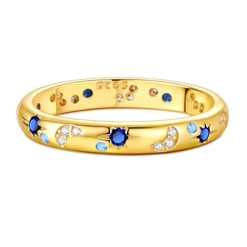 Hapour 925 Sterling Silver Ring for Women,Eternity Gorgeous Rings Stackable Rings for Women as Gifts Ring Size 4-11 - color: A-Gold