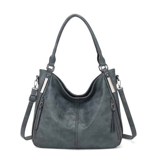 Shoulder Handbags for Women Large Soft Casual PU Leather Hobo Tote Purses - color: B-peacock Blue