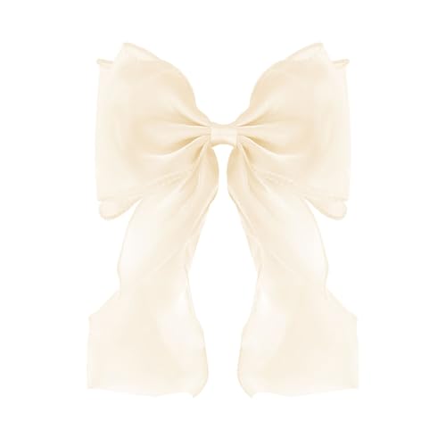 Large Hair Bow Clips for Women, Pink Bow Hair Barrettes with Long Tail French Hair Ribbon Clips Hair Accessories for Girls (Apricot) - color: Apricot