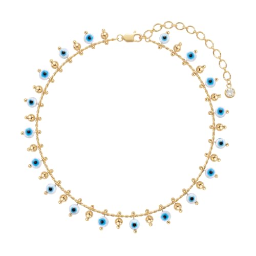 MTMY Gold Anklets for Women 14K Gold Plated Tiny Bead Anklet Colorful Tassel Foot Chain Dainty Adjustable Cute Summer Beach Boho Anklets Jewelry Gift - style: evil eye
