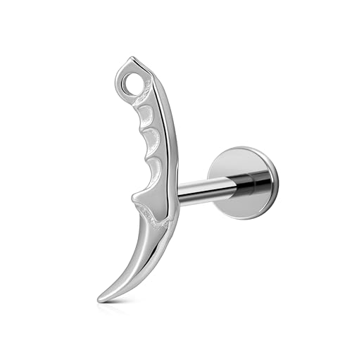 FINE4U 1PC ASTM F136 Titanium Internally Threaded Piercing Jewelry Stud 16G 6mm 8mm for Helix, Tragus, Conch, Flat - color: Dagger - Tit