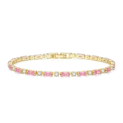 CiNily Adjustable Tennis Bracelets for Women Teen Girls Rainbow Cubic Zirconia Bracelet 14K White Gold Plated Hypoallergenic Slider Bracelet Jewelry Gift - color: Gold-Pink white cz