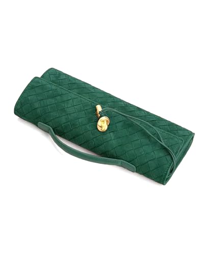 NEWBELLA Handwoven Women's Clutch Purse, Crossbody Bag with Adjustable Strap for Evening & Casual Use - color: Matted Green