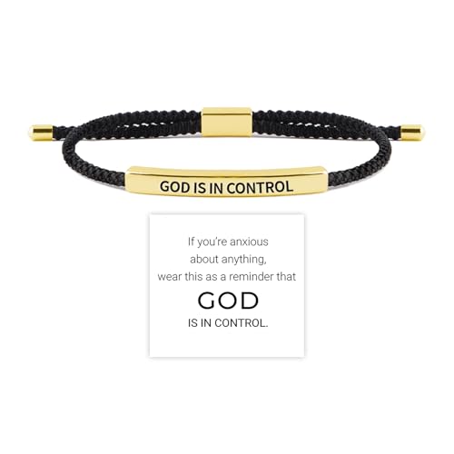 God is in Control Tube Bracelet for Women Men, Handmade Braided Adjustable Inspirational Bracelets Stainless Steel Christian aith Jewelry for Christmas Birthday Gifts - color: Gold-Black