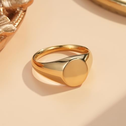 YeGieonr Non Tarnish Gold Rings for Women, Waterproof Gold Signet Ring, 18K Gold Plated Stackable Rings for Everyday Wear - color: Oval