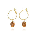 Gold Plated Huggie Hoop Earrings with Charms Fashion Pearl Drop Dangle Earrings for Women Handmade Karma Circle Jewelry for Ladies Lightweight Pearl Earrings on Christmas - color: Tiger Eye