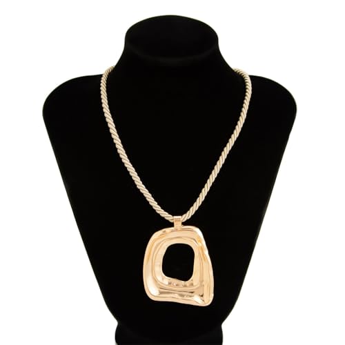 Chunky Gold Large Hollow Square Pendant Long Rope Necklaces for Women, Boho Big Silver Ethnic Style Necklace Statement Party Festival Jewelry Gifts - color: Gold