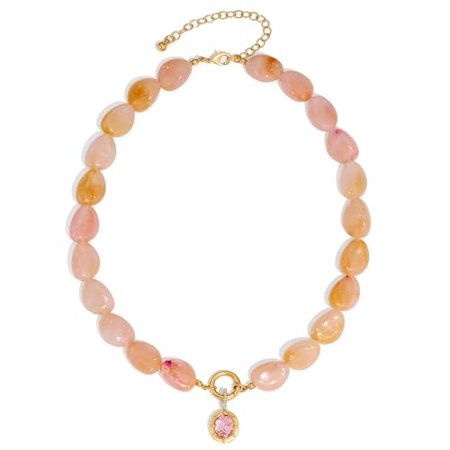 Multicolor Irregular Beaded Necklace for Women Chunky Resin Oval Bead Choker with Cubic Zirconia Pendant Summer Beach Mothers Day Gifts - color: XL23350C