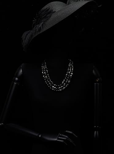 COOLSTEELANDBEYOND Crystal Beads Statement Necklace, Three-strand Layered Necklace, Waterfall - color: D-Color: Black & Gold