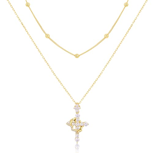 YIMERAIRE Upgraded Moissanite Crown Cross Necklace 14K Gold Vermeil 1.1 Carats Dainty Iced Out Easter Basket Stuffer Cross Jewelry S925 Sterling Silver Simple Gold Christian Faith Moissanite Cross Pendant Necklace For Women - color: Stackable-Gold