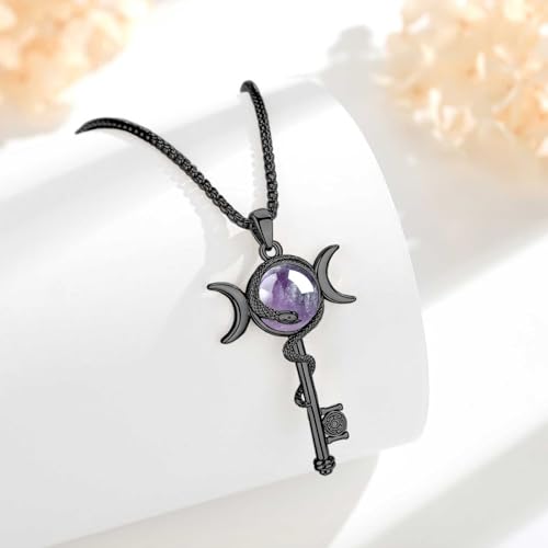INFUSEU Mystical Hecate Triple Moon Goddess Necklaces, Divine Feminine Protection Gifts - style: Amethyst Hecate Key - Black