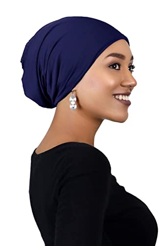 Hats Scarves & More Bamboo Slouchy Beanie for Women Chemo Headwear Moisture Wicking Cancer Turban Head Wrap Snood - color: Navy Blue