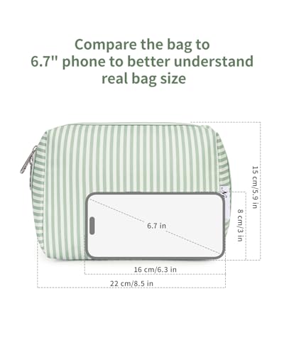 Narwey Striped Makeup Bag Travel Cosmetic Bag Organizer Toiletry Bag Make Up Bags with Compartments for Women Girls (Large, Mint Green Stripe) - color: A-Mint Green Stripe, style: Large