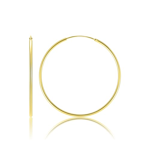 Gold Hoop Earrings for Women, 14K Gold Earrings for Women, Dainty Gold Vermeil Endless Thin Hoops, 14K Gold Plated 925 Sterling Silver, 35/45/55mm - size: 45mm