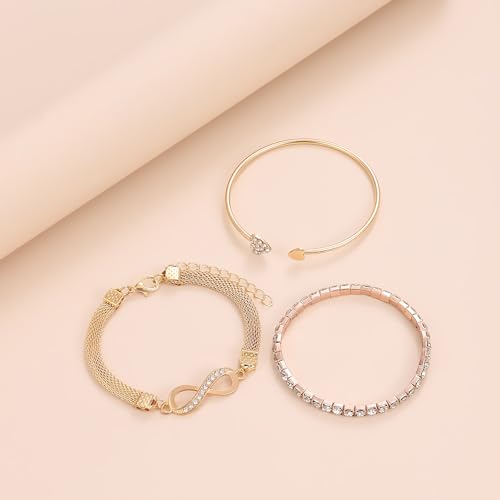 Alegend Titanium Steel (Not Rust, Resist Corruption, Easily Clean) 18K Gold Plated Single Bracelets + 14K Gold Plated Stackable Multilayer Bracelets - style: 14K Gold Heart & Infinity Symbol