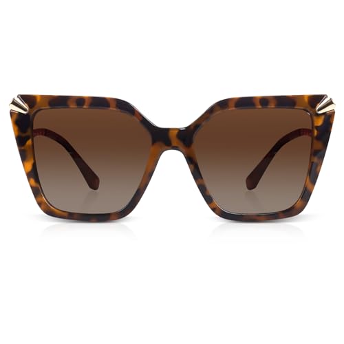 DrRelax Big Square Sunglasses Womens Retro Polarized Sun Glasses with Metal UV 400 Protection - color: Leopard/ Gradient Brown