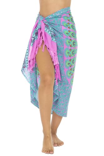 SHU-SHI Sarong Wraps for Women Long Beach Cover ups Pareo Bathing Suit Wrap Skirt Mandala Sarongs Coverup - color: Pink/Tosca