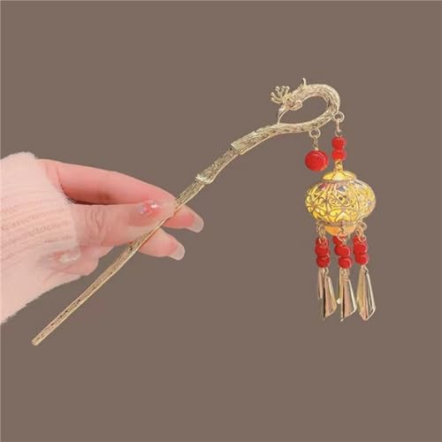 Lantern Light Tassel Hairpins Hair Stick phoenix Chinese Coiled Hair Antique Hair Pin Hair Accessories for Women Red #07 - color: Red-#07