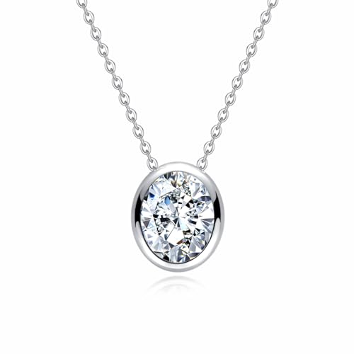 Moissanite 0.5-3ct Necklaces 18K White Gold Plated 925 Sterling Silver Bezel Set Round Cut D Color VVS1 Lab Created Diamond Solitaire Pendant Necklace for Women Men GRA Certified - style: Bezel Set Oval Cut