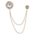 PATIKIL Gem Chain Brooch Pins, Hanging Chain Brooch Suit Pin Tassel Chain Round Crystal Badge Lapel Collar Pins for Men Shirts - color: Gold Tone(White)