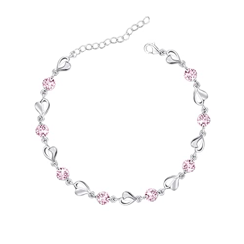 M&Ostyle Silver Bracelet for Women,Bracelet Shiny Crystal Diamond Adjustable Bracelet Mother's Day Jewelry Gift Birthday Christmas Gifts for Women Mom Wife - color: Pink