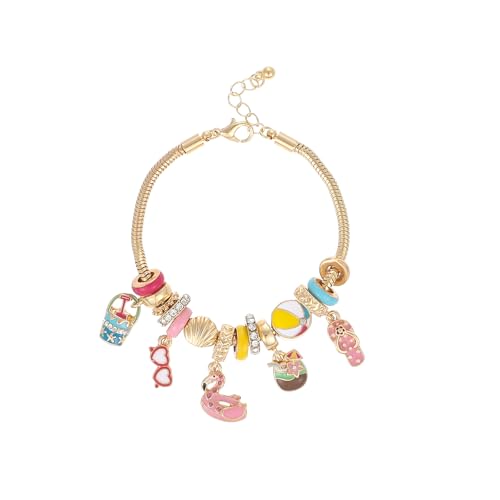 Madison Tyler Beach Bracelet for Women | Seahorse Octopus Tropical Fish Sea Turtle Shell Conch Beaded Charm Bracelet | Cute Gold Plated Adjustable Snake Chain Bracelet - style: Beach Bucket Heart Sunglasses