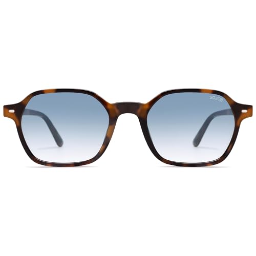SOJOS Retro Square Polarized Sunglasses Womens Men Trendy 70s Thin Slim Shades Sunnies SJ2674 - color: Tortoise Frame Blue Grading Lens