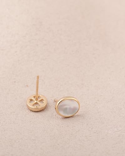 S.Leaf Gold Stud Earrings for Women Sterling Silver Gold plated Hypoallergenic Shell Mother of Pearl Post Earrings for Women Birthday Gifts - color: D01_Shell_7mm_Gold