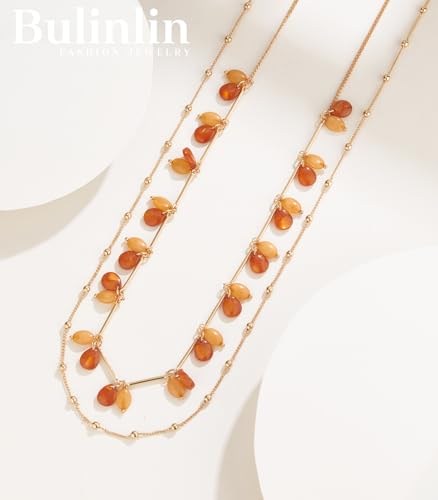 BULINLIN Layered Long Necklaces for Women Long Beaded Chain Necklace CostumeJewelry Mothers Day Gifts for Mom - color: Brown