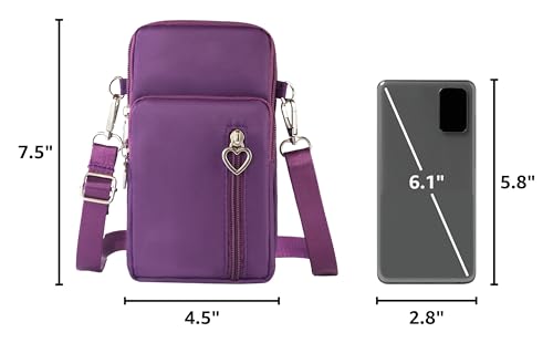 JANKS Small Crossbody Bag for Women - Mini Phone Purses with Crossbody Strap and Wallet - Nylon Arm Bag - color: A-grape Purple