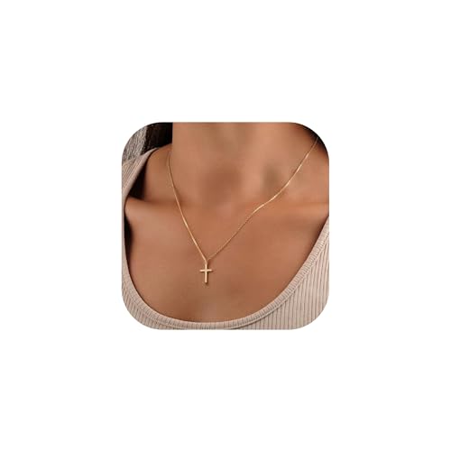 Turandoss Gold Cross Necklace for Women Girls Jewelry Gifts, Dainty 14K Gold Plated Cross Necklace Infinity CZ Holy Mary Medal Necklaces for Women Baptism Religious Faith Jewelry First Communion Gifts - color: 14k gold cross necklace